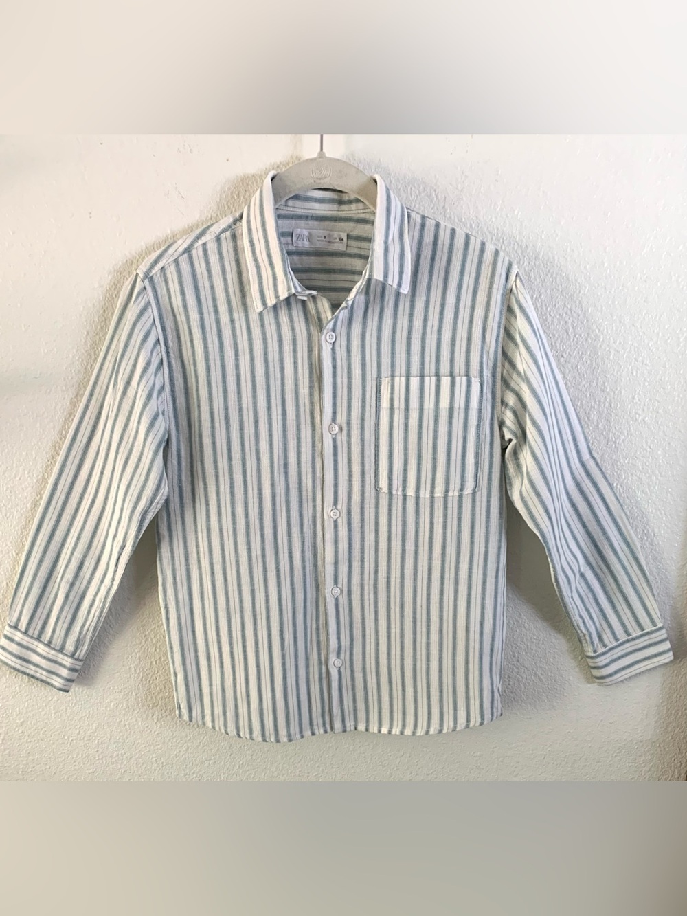 Zara Kids Striped Linen/Cotton Button-Up Oxford Shirt Size 9